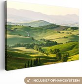 Canvas Schilderij Natuur - Toscane - Groen - Landschap - 90x60 cm - Wanddecoratie