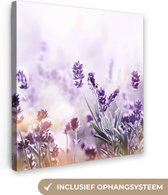 Canvas Schilderij Lavendel - Bloemen - Paars - Natuur - 90x90 cm - Wanddecoratie