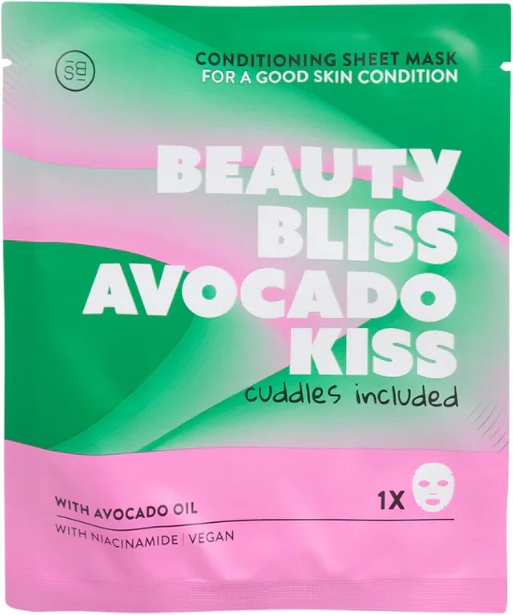 Goedkoopste BS sheet tissue mask - Beauty Bliss Avocado Kiss - cuddles included - gezichtsmasker met avocado olie en niacimide - conditioning - voedend - vegan