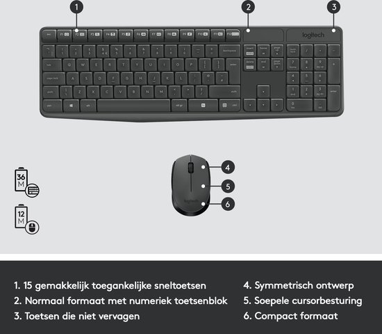 Logitech MK235 - Draadloos Toetsenbord en Muis - QWERTY - Donkergrijs