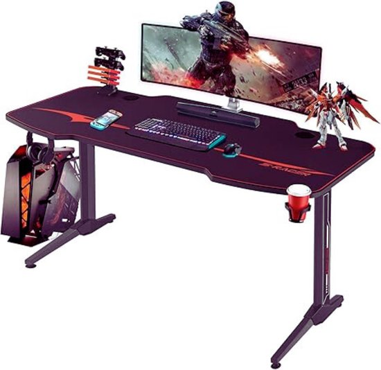 MY SIT Titan Gamingtafel 140 Cm, Met Kleurverandering, LED Verlichting Hoofdtelefoonhouder Pc Houder Muismat Drankhouder Krachtig Kabelmanagement Zwart 657629638