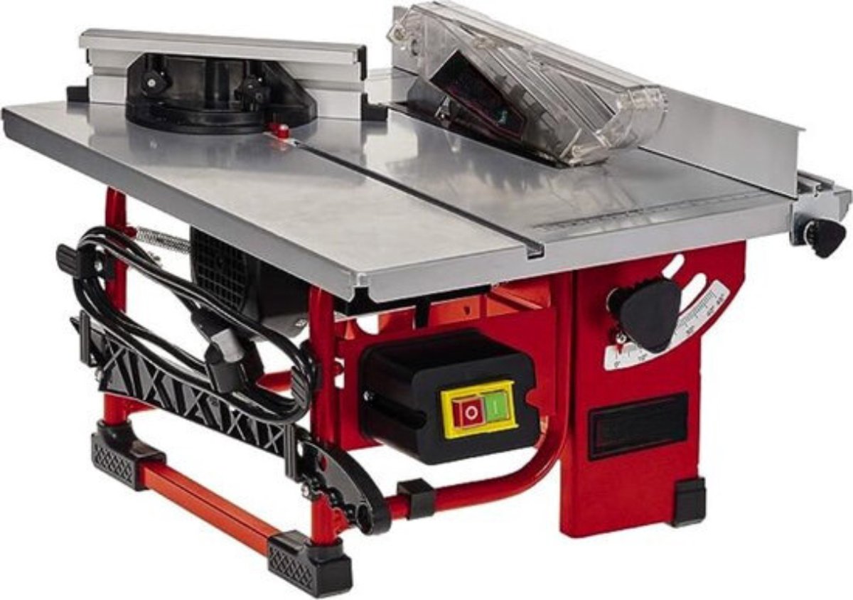 Tafelzaagmachine – Tafelcirkelzaag – met Onderstel – Inclusief Zaagblad & Gereedschap – 500W - Rood