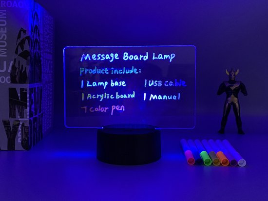 Bera L. Acrylic LED Message Board Lamp Met 7 Kleuren - Uitwisbare Markers - Herschrijfbare Licht Boord Voor Bureau - Kids Slaapkamer - Slaap Led Nachtlampje Kamer decor van Bera L. — afbeelding 5