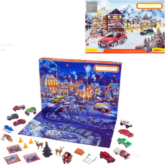 Matchbox Adventskalender Met 24 Verrassingen - 10 Auto's (Schaal 1:64) Met Authentieke En Kerstgerelateerde Decoraties En Accessoires - Kerstcadeau Voor Kinderen Van 3 Jaar En Ouder - GXH01