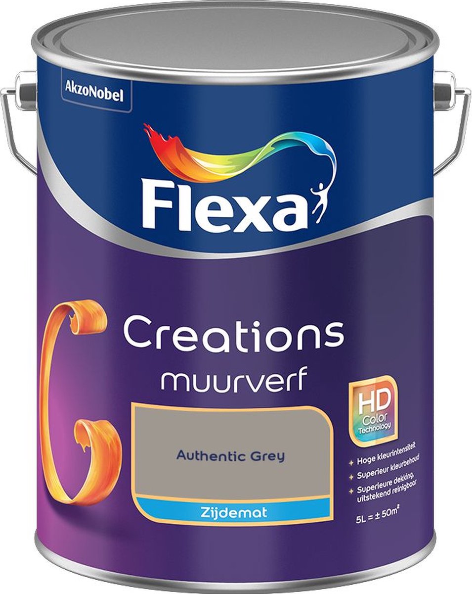 Flexa Creations Muurverf Zijdemat Authentic Grey 5 L