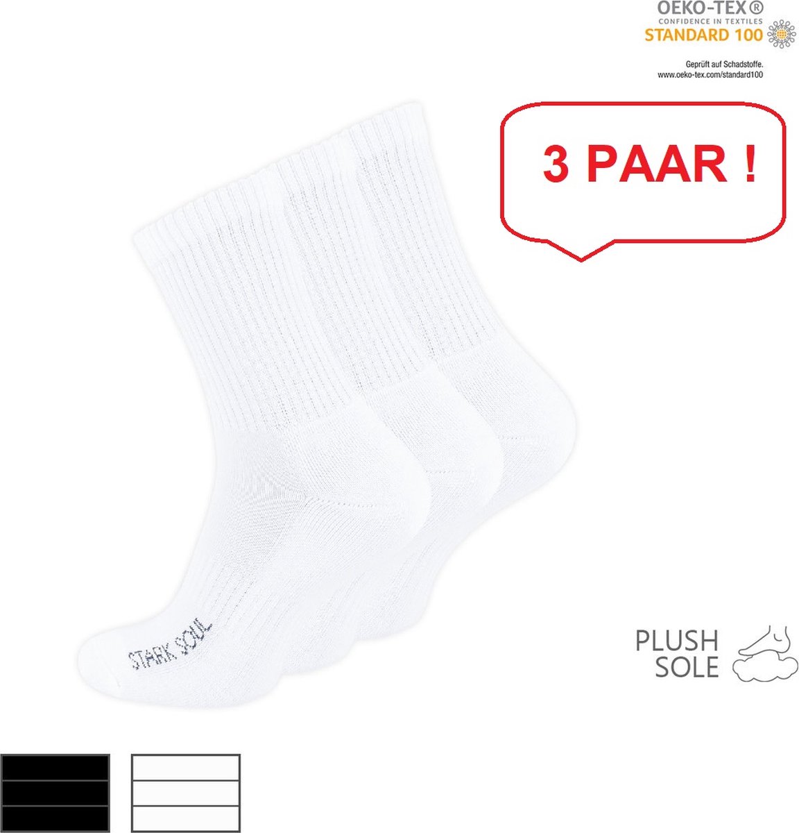 STARK SOUL® - sportsokken - sokken dames - 35/38 - wit - 3 paar