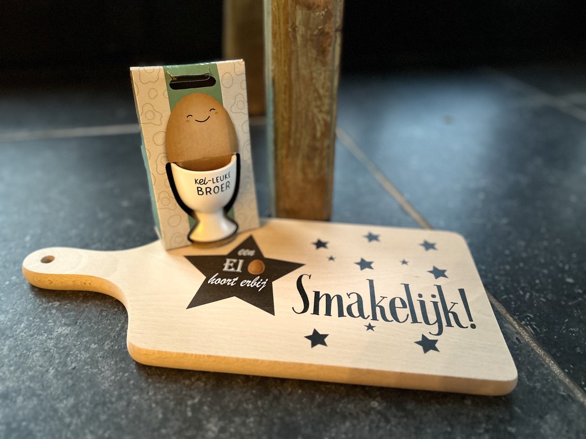 Creaties van Hier - Serveerplankje met eierdop - Broer - Hout - Ontbijt - Kerstmis - Pasen