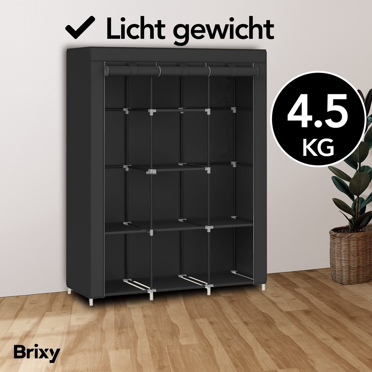 Garderobekast Leuven - antraciet - 168x75x45 cm