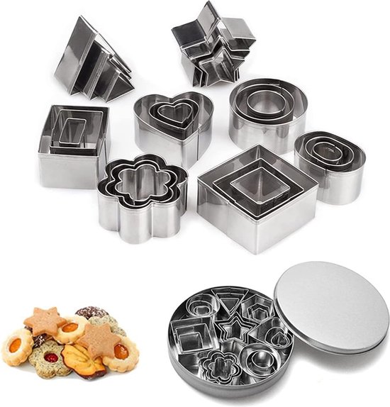 KZQ 24 pièces - Emporte-pièces - Set d'emporte-pièces - Emporte-pièces en acier inoxydable - Façonnage de biscuits - Moules à biscuits - Biscuit - Moule à biscuits - Moule à chocolat - Figurines de Biscuit (cœur / Bloem / rond / étoile)