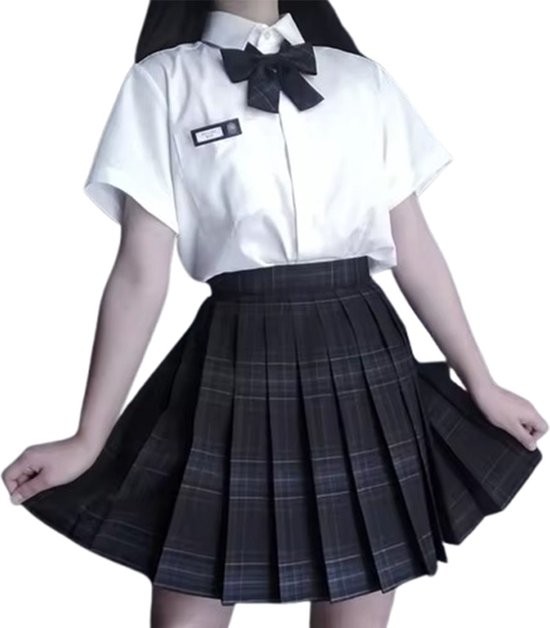 Vrouwen Korte Rok Geruit - Anime Cosplay - Hoge Taille - Geplooid - Zwart - Ruitjes