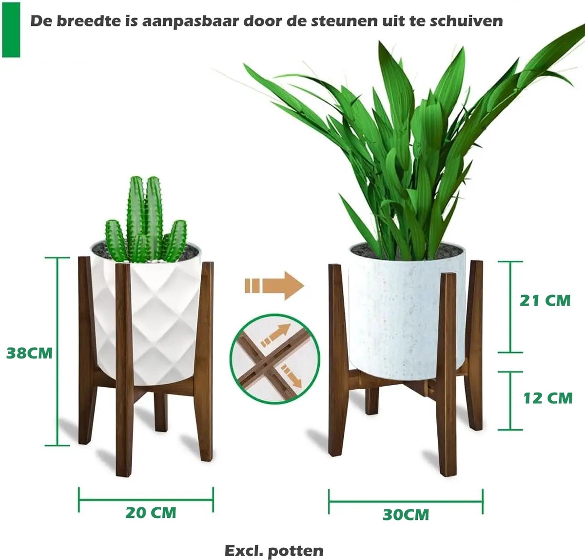 Bamworld Moderne plantensteunen uit het midden van de eeuw met een verstelbare breedte van 20,3 cm tot 30,5 cm. Bamboe standaard voor gebruik binnenshuis (pot en plant niet inbegrepen) - lichtbruin