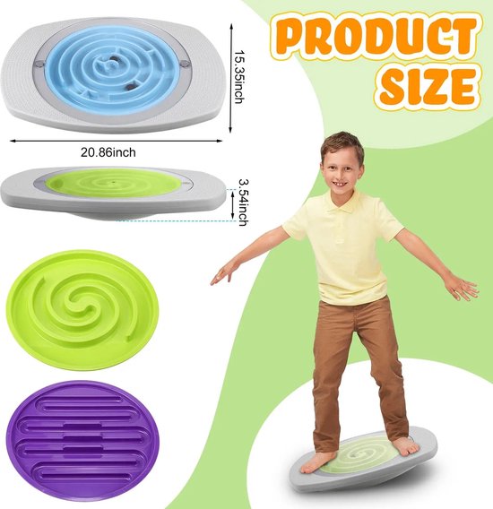 Balance Board - met Labyrint Spel - 3 Verwisselbare Kleurrijke Doolhof Omslag - 360 Graden draaibaar - voor Kinderen - Stimuleert de motoriek - Montessori speelgoed -Balansbord vanaf 6 jaar
