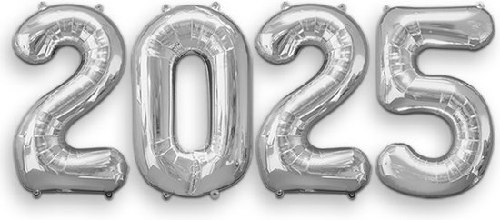 Q2Party - 2025 - New Year - Ballonnen - Set - Zilver - NYE - Versiering - Nieuw Jaar - Decoratie - Happy New Year Ballonnen - XL Formaat