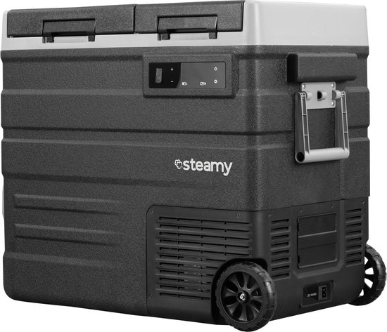 Steamy-E Dual Zone Roller Elektrische Compressor Koelbox Op Wielen - Dual Zone - 57 liter - 12V en 230V - voor auto en camping - Zwart van Steamy — afbeelding 4