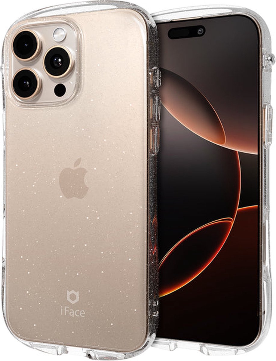 iPhone 16 Pro Max Transparante Glitter Hoes - Schokbestendige TPU Bumper met Strapgat en Verhoogde Rand voor Camera- en Schermbescherming