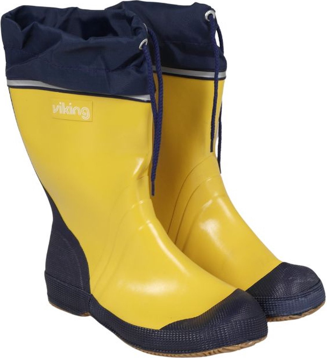 Rubberen kinderlaars-Antislip zool-Veterboord-Geel met blauwe rand-Maat 34-Waterdicht- Bootlaars
