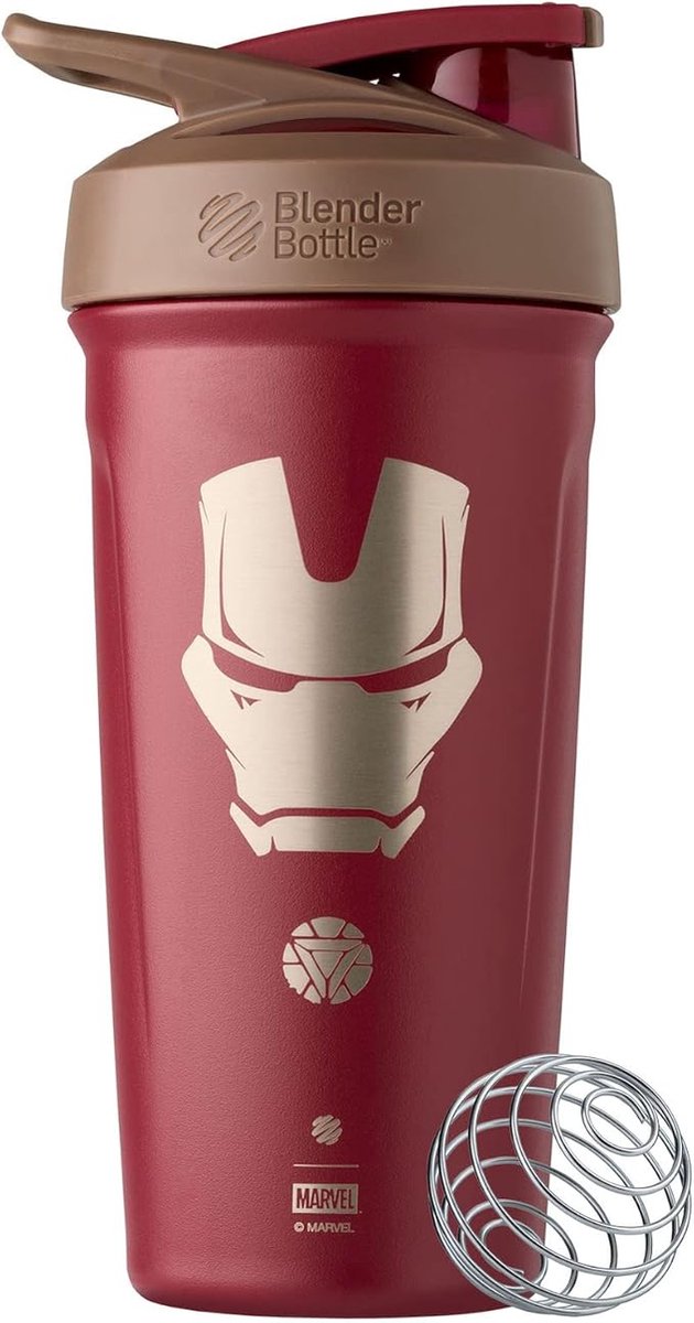 Goedkoopste BlenderBottle® | Strada Insulated RVS | Iron Man MARVEL | 710 ml | Extra Lang Koud | Shakebeker | BPA-en-Phthalate-vrij |Shaken zonder klonten en zonder te lekken! | Shaker | Bidon | Drink fles | Water fles | Eitwit | Eiwitshaker |