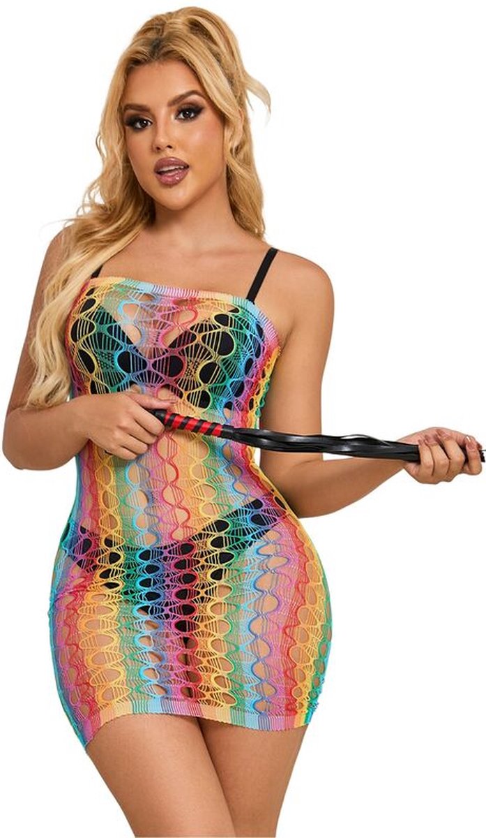 Goedkoopste SUBBLIME - 952365 REGENBOOG BLOTE SCHOUDER VISNET JURK ÉÉN MAAT | EROTISCHE JURK | LINGERIE | SEXY LINGERIE | EROTISCHE LINGERIE