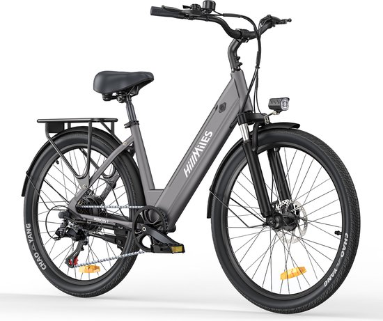 Hillmiles Milecity 1 Elektrische fiets - Actieradius 80km - Verwijderbare batterij 36V13Ah - Motor 250W - Shimano 7 versnellingen - 26 Inch City Commuter EBike - Grijs