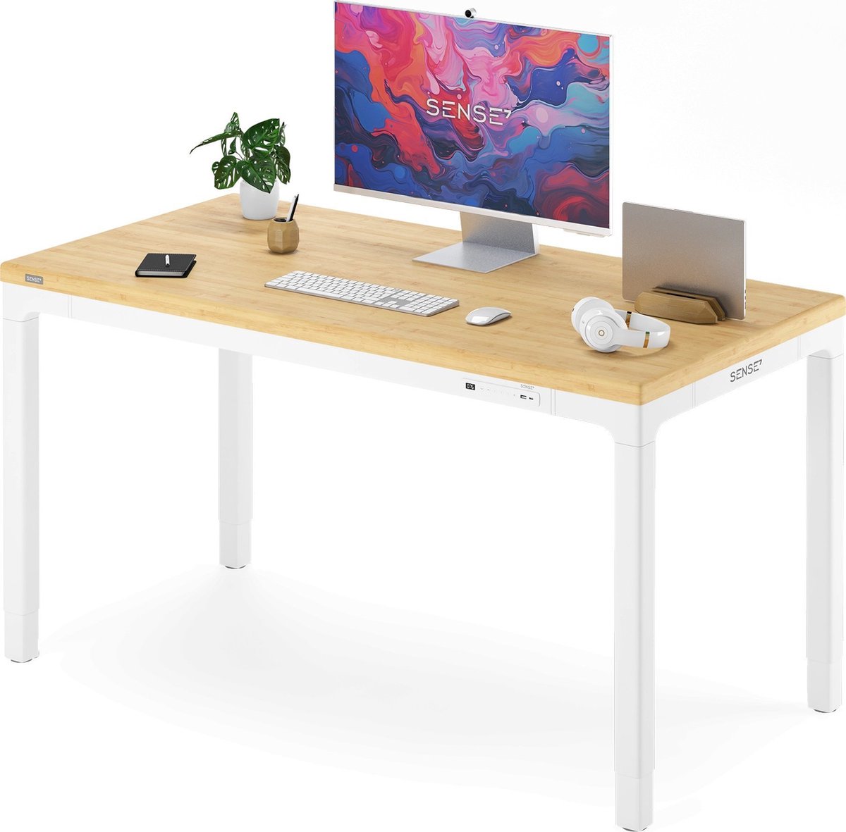 SENSE7 MANMA - Computerbureau - Gamingbureau - 160 x 80 cm - Elektrische Hoogteverstelling - Geheugenfunctie - voor USB 2.0- en USB-C-lader - Bamboe bovenkant