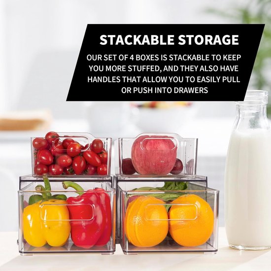 Stunq® Transparante Stapelbare Koelkast Organizer Met Uittrekbare Lade Voor Efficiënte Stunq® Transparante Stapelbare Koelkast Organizer Met Uittrekbare Lade Voor Efficiënte