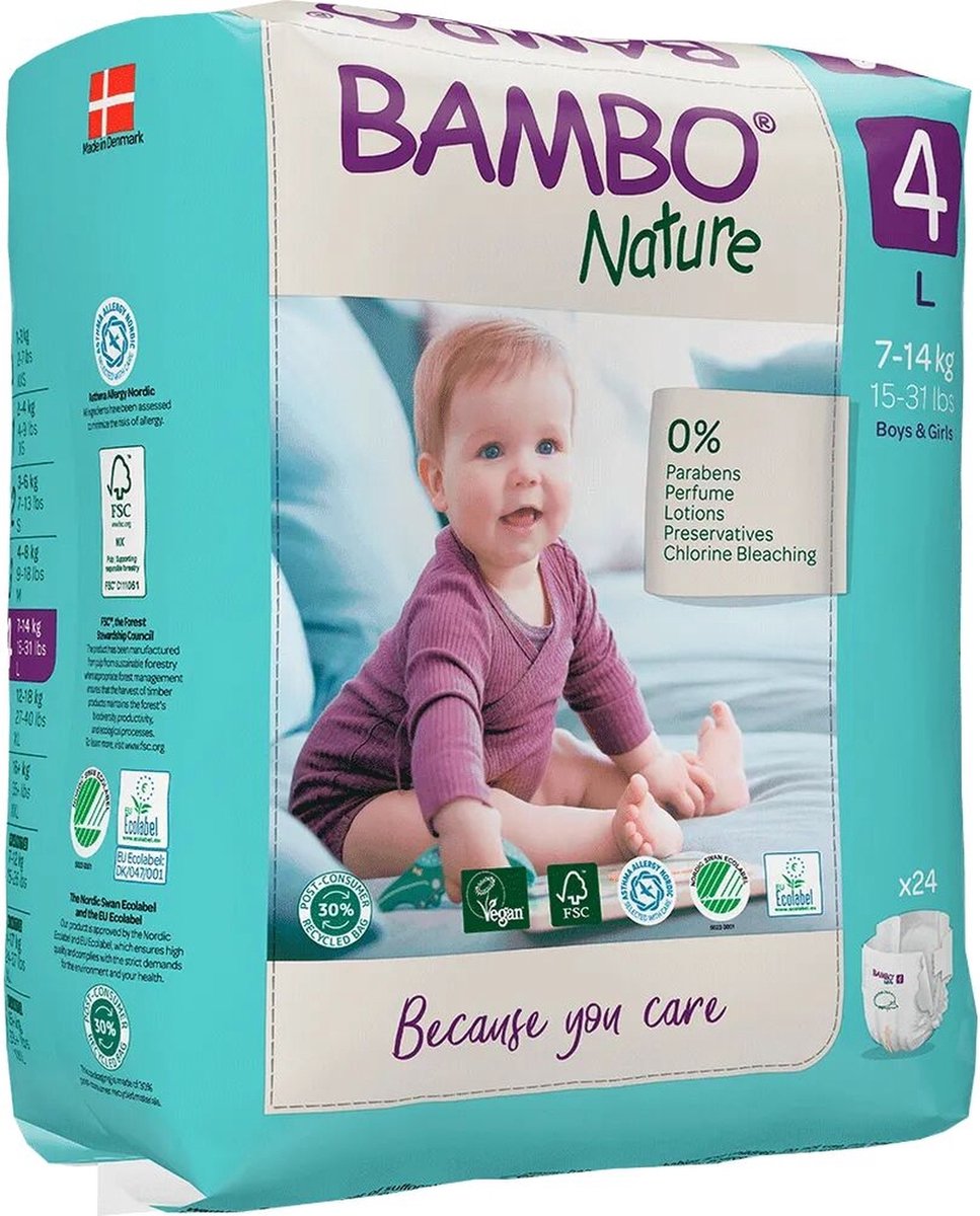 Bambo Nature luiers maat 4 L (7 tot 14 kg) 24 stuks