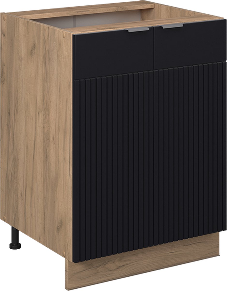 Vicco Fame-Line Keukenonderkast – 60 cm, WB Eik Zwart gestreept Zwart gestreept/Goudkleurig Eiken