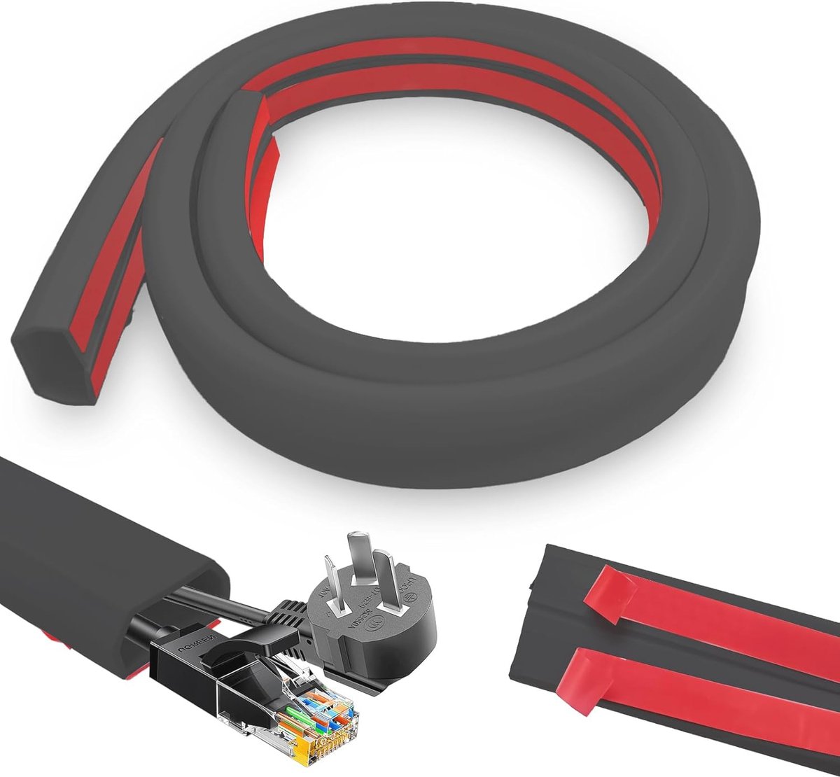 Kabelgoot zelfklevend 3 meter - Flexibele PVC kabelbrug voor vloerbeveiliging - Geschikt voor netsnoeren en luidsprekerkabels - Zwart