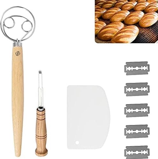 Deense Deeg Garde - Keuken Garde Blender - Brood Bakken - 3 Lus Ontwerp 33cm Lengte Hout Rvs