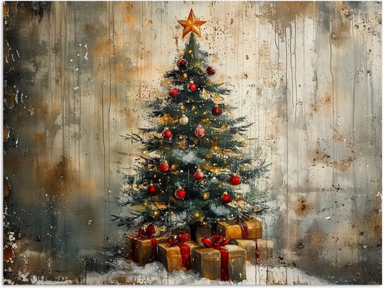 Poster 120x90 cm - Kerstboom - Vintage - Kerst - Cadeau - Posters - Kamer decoratie - Wanddecoratie woonkamer - Kerstdecoratie voor binnen - Kerstversiering - Kerstmis versiering in huis - Christmas tree decorations