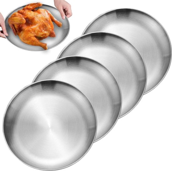 QUARKZMAN 4 stuks platte borden van roestvrij staal, set van 6 QUARKZMAN 4 stuks platte borden van roestvrij staal, set van 6