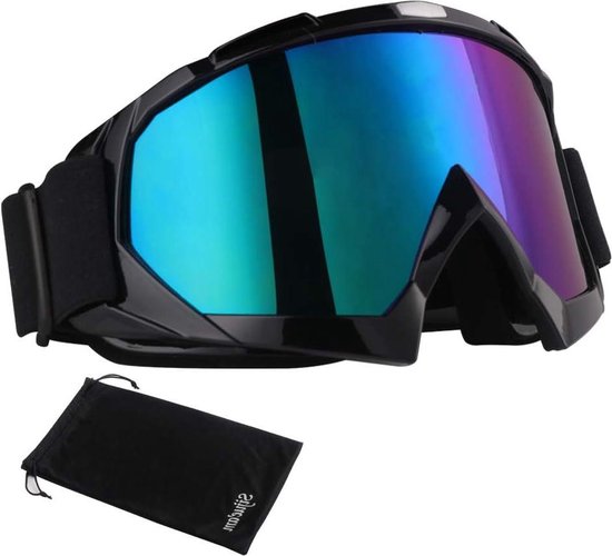 Anti-condens motorbril skibril met dubbele lens schuimvulling voor skiën fietsen snowboarden - zwart kleurrijke lens