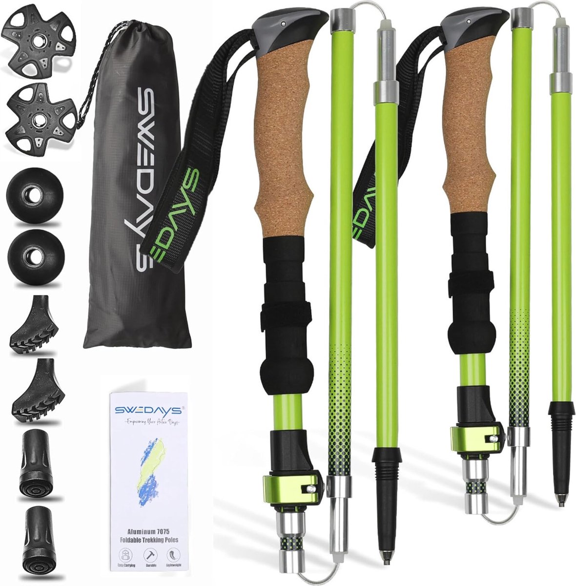 Opvouwbare Nordic Walking Stokken - Lichtgewicht Trekkingstokken met Kurkhandsvat, Verstelbaar van 115-135 cm