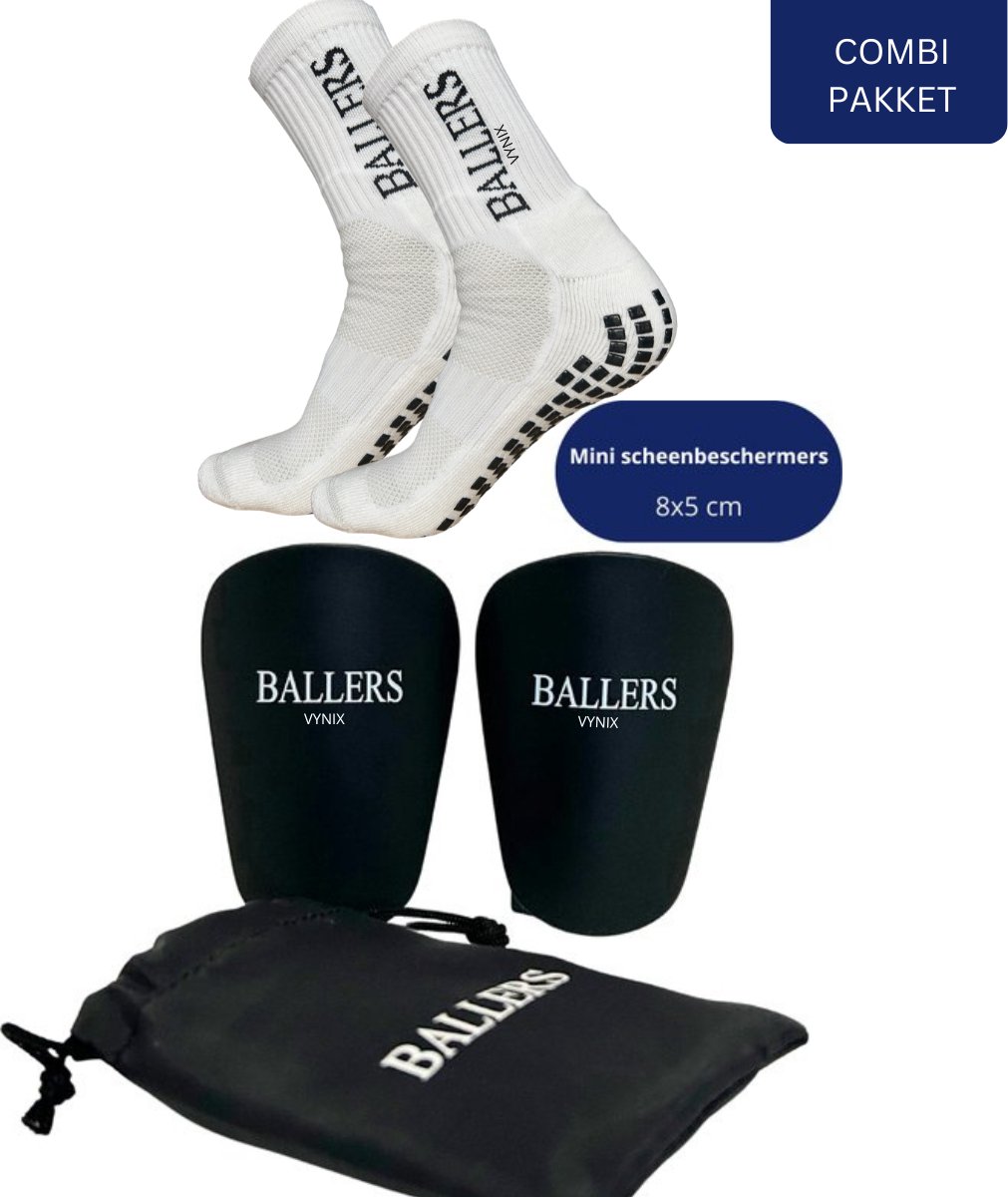 Vynix Ballers - Mini Scheenbeschermers - EXTREEM Klein! - Mini Scheenbeschermers Voetbal - Gripsokken - 8x5cm - Scheenbeschermers - Met opbergzakje - Mini Shinpads - Scheenbeschermers - Zwart - Sport Sokken