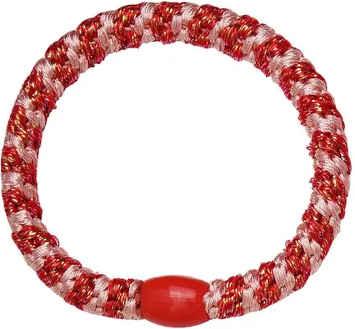 Goedkoopste 1 stuk - knekkie haarelastiek met kraal - knekkies haarelastiek en armband - kknekki haarelastiekje gevlochten - banditz elastieken - Rood Roze