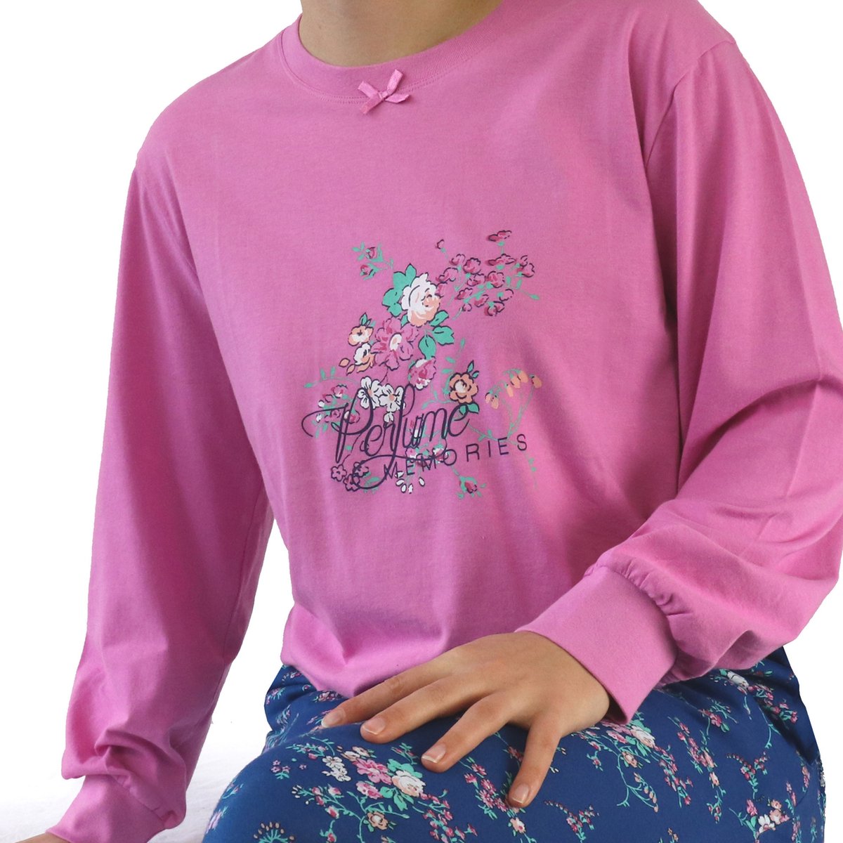 Tenderness Dames Pyjama - Roze top - Blauw gebloemde broek - Maat XL
