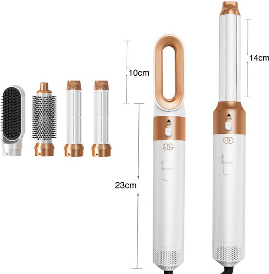 Golden Goods® Airstyler - Multistyler - Föhnborstel Wit- Krultang 5 in 1 - Krulborstel tot 110ºC - Hairwrap Föhn met 5 opzetstukken - 1000W Haardroger Styler - Incl. Hittebestendige Handschoen