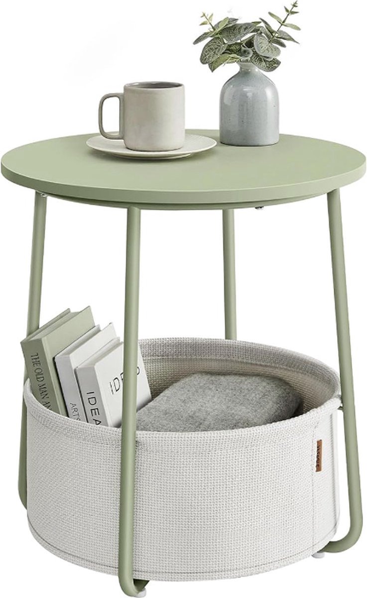 MIRA Home - Bijzettafel - Nachtkastje - Stoffen Mand - Pastelgroen - 45x45x50cm
