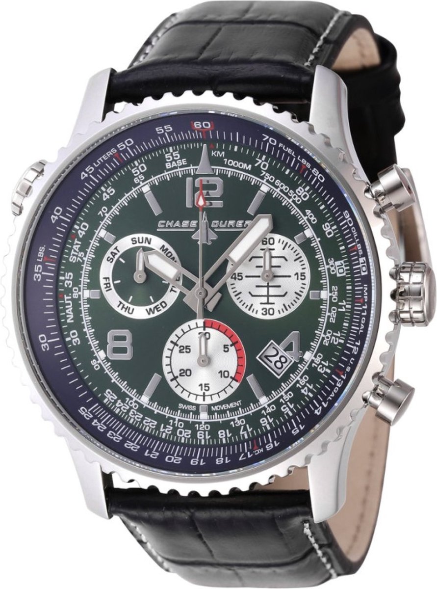 Chase Durer Flight Commander CDW-0075 Heren Horloge - Waterdicht - Analoog - Quartz Uurwerk - Roestvrij Staal met groene Wijzerplaat - 49mm