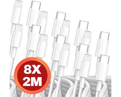 8x Oplader - Geschikt voor Lightning naar USB C Kabel 2 meter - Oplaadkabel geschikt voor iPhone X/11/12/13/14 - Opladers - Wit