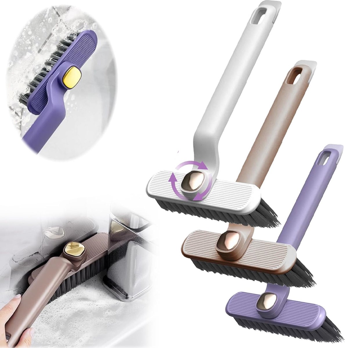 Goedkoopste Spleetreinigingsborstel - 3 Stuks - Reinigingsborstel - Schrobborstel - Multifunctionele - Hoekreinigingsborstel - 360 ° Roterende - Harde Varkenshaar - Voor Raam, Badkamer - Raamopening Reinigingsborstelgereedschap Voor Keukendeurrail - 3 Kleuren