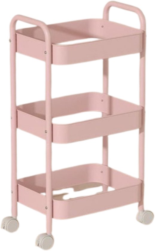 DOEWORKS Opbergwagen 3 niveaus Metaal Utility Cart Rolwagen, Organizer Trolley met Wielen voor Keuken Make-up Badkamer Kantoor, Wit