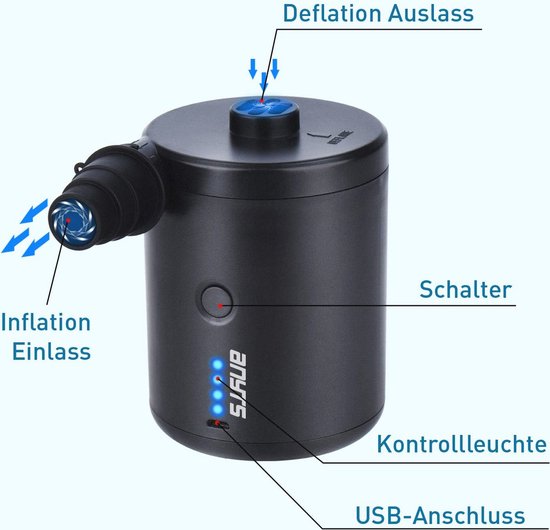 Pompe à air électrique rechargeable par USB pour Lits pneumatiques, Bateaux gonflables et jouets de piscine – Gonfleur et dégonfleur 2 en 1 avec 3 buses