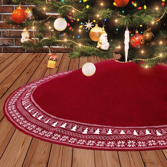 FLOOQ Jupe de Sapin de Noël Rouge - Robe de Noël - Robe de Sapin de Noël - Décoration de Noël - 122 cm - 1 Pièce