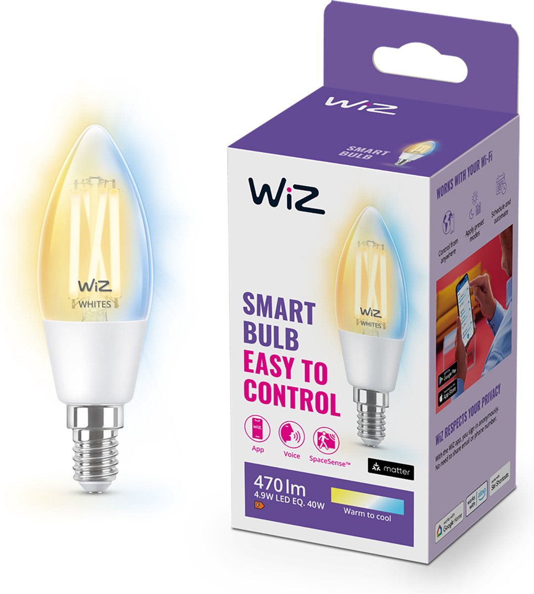 Wiz Filament doorzichtig C35 E14 Wifi + Bluetooth protocol