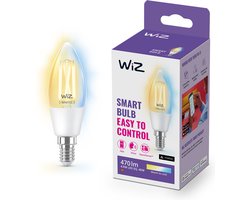 WiZ Filament Kaarslamp - Warm- tot Koelwit Licht - Slimme LED Verlichting - E14 fitting - 40W - Transparant - Wi-Fi