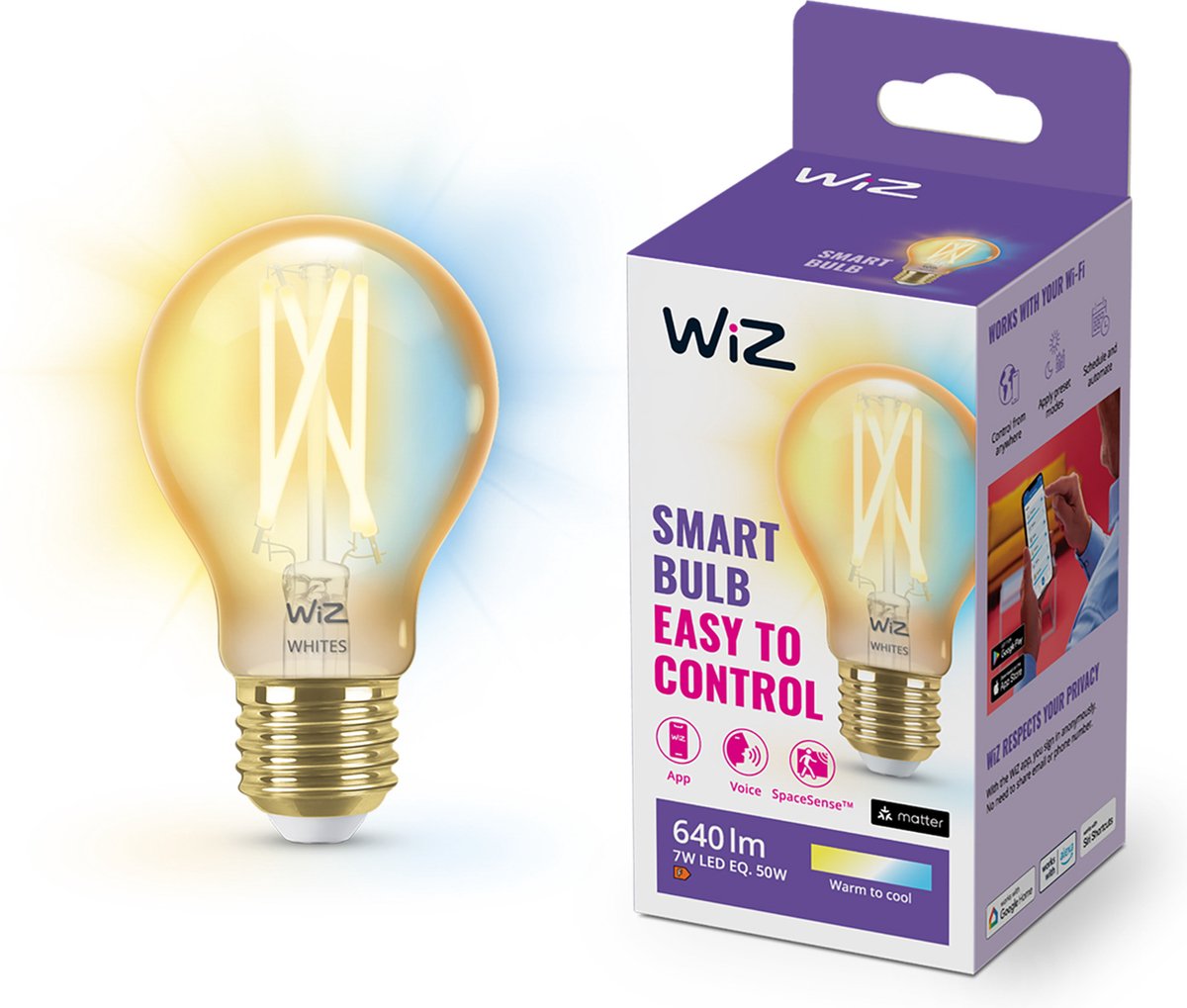 WiZ Filament Lamp - Warm- tot Koelwit Licht - Slimme LED Verlichting - E27 fitting - 50W - Goud - Wi-Fi