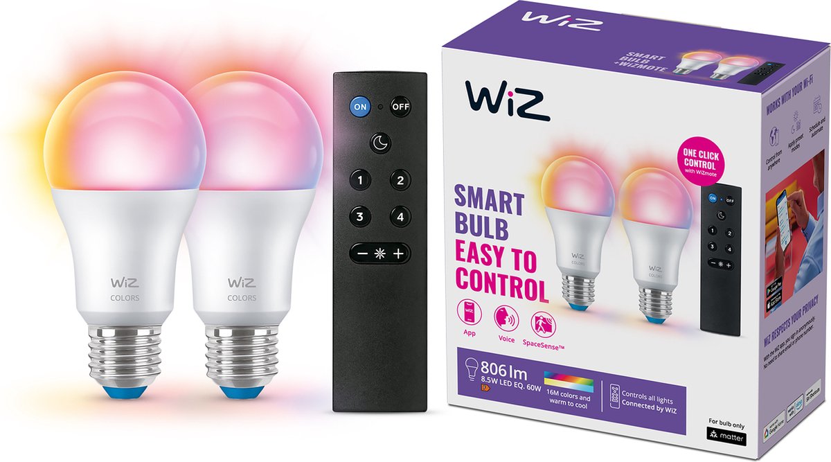 WIZ Slimme LED-Verlichting Wit en Gekleurd Licht E27 60W