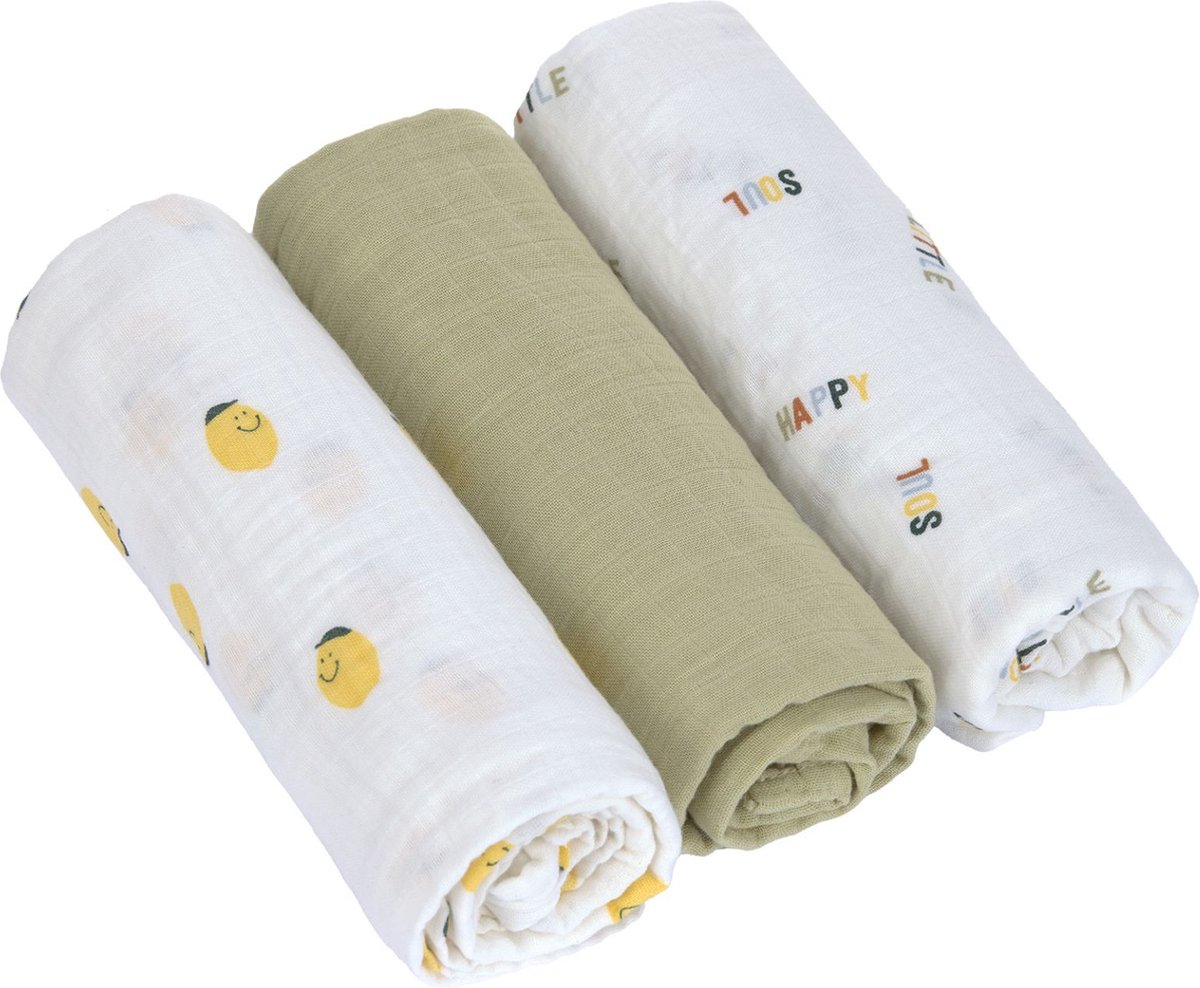 LÄSSIG Lot De 3 Couvertures En Coton Bio Pour Bébé - 85x85 Cm - Imprimé Maritime
