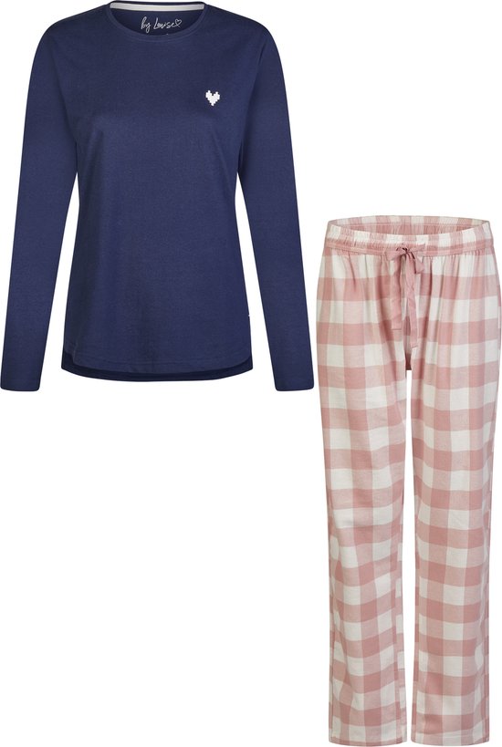 By Louise Set Pyjama Femme Longue Flanelle à Carreaux Rose - Taille XL